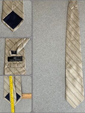 Paul Dione Extra Long Gold Geometric Silk Tie
